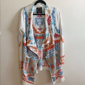 Rare BIYA Johnny Was Resso Embroidered White Wrap Duster Cardigan Sweater